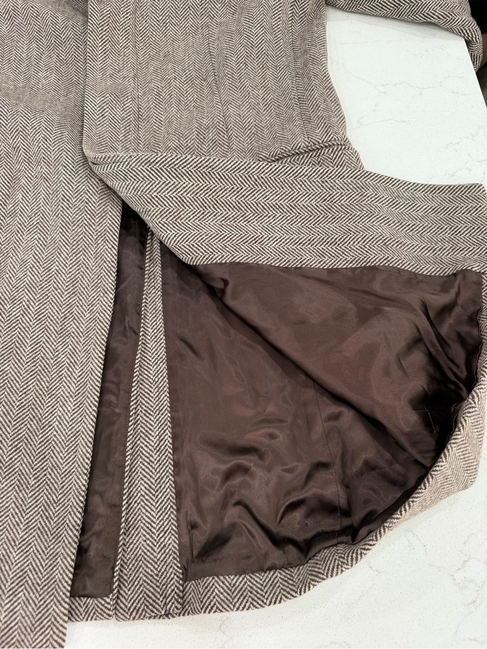Michael Kors 100% Wool Men's Taupe Herringbone Wool Pea Coat - Picture 10 of 15